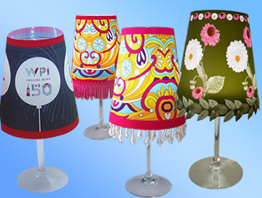 Custom Branded Wineglass Shades for special events that fit on wineglasses.